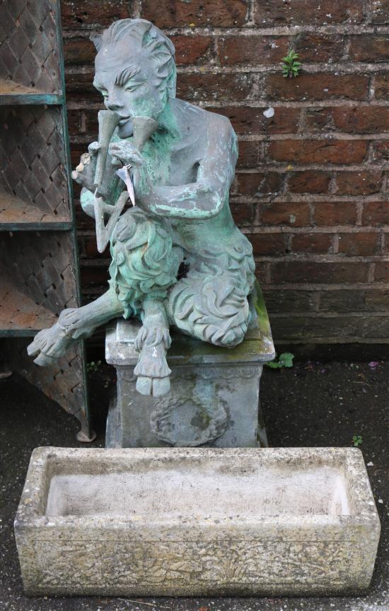 Stonework Faun and pedestal & stone trough(-)